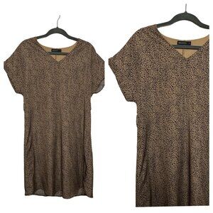 Milkarose Women's Leopard Print Mini Dress Cuffed Sleeves Flowy Fit SZ Small